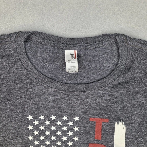 Trump 2020 T-Shirt Large Adult‎ Gray Patriotic American Flag Anvil Short Sleeve - Picture 3 of 10